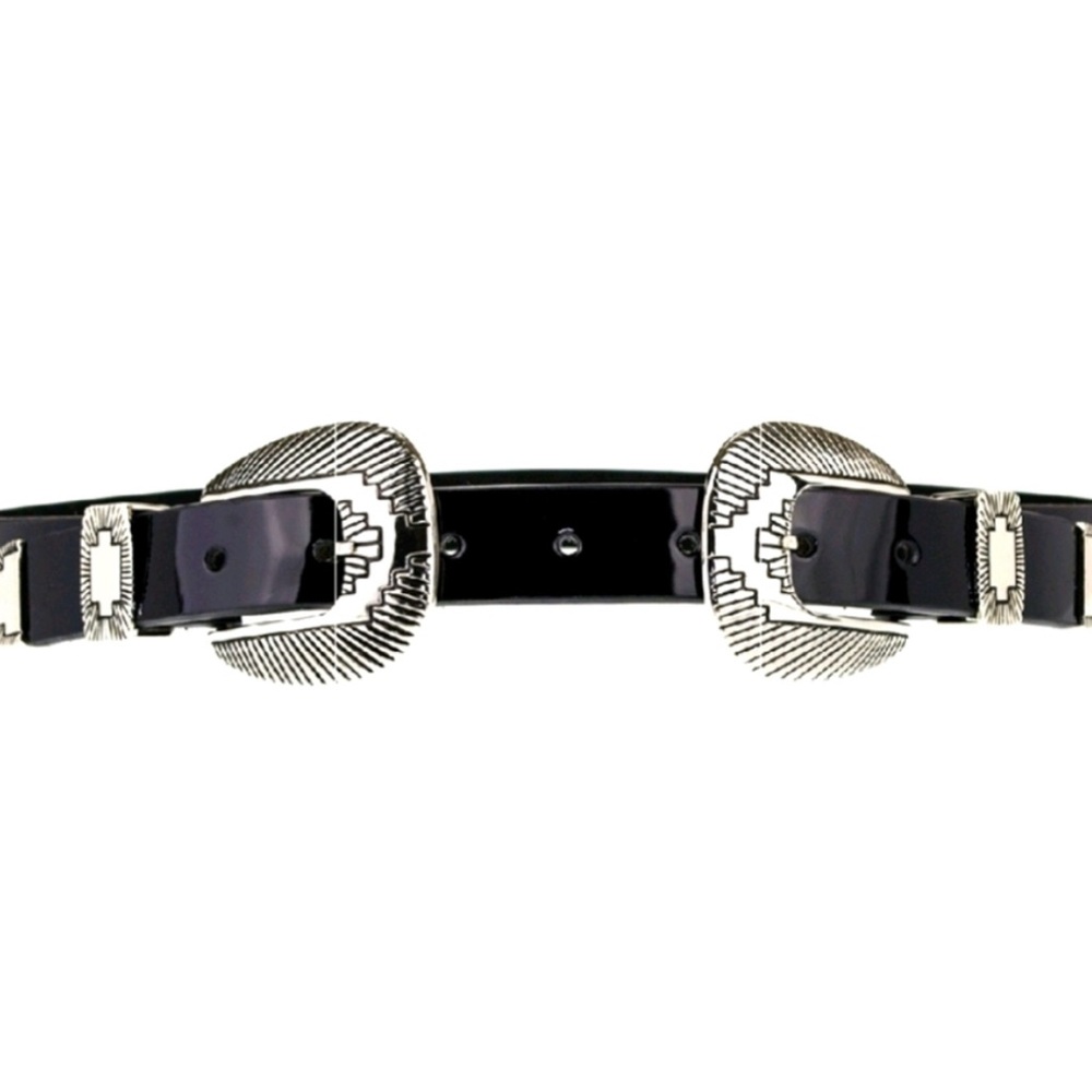 Chic Black Belt with Silver Buckles